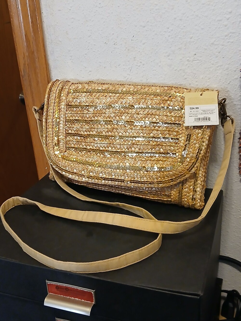 NWT Limited Edition Sequin Straw Clutch - Gold & Natural Summer Bag